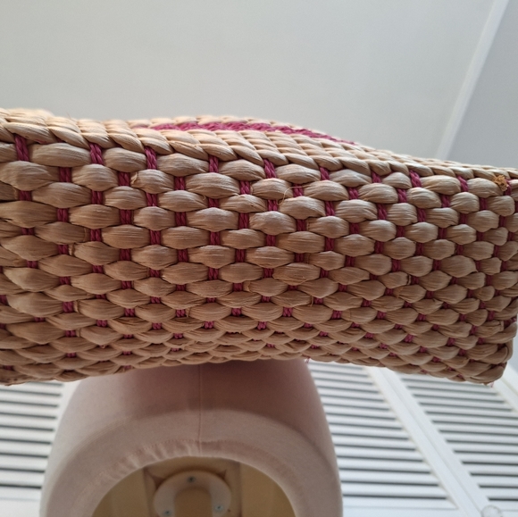 Xl pink stripe straw purse shoulder bag - Picture 4 of 5